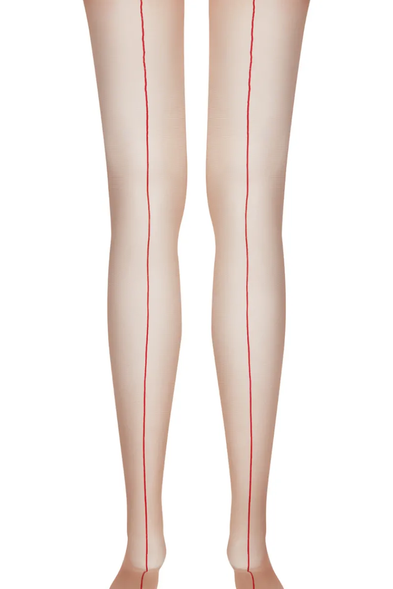 Seamed Stockings | Sheer Stockings>Maison Close Nude Cut & Curled Red Seam Stockings 20 Denier