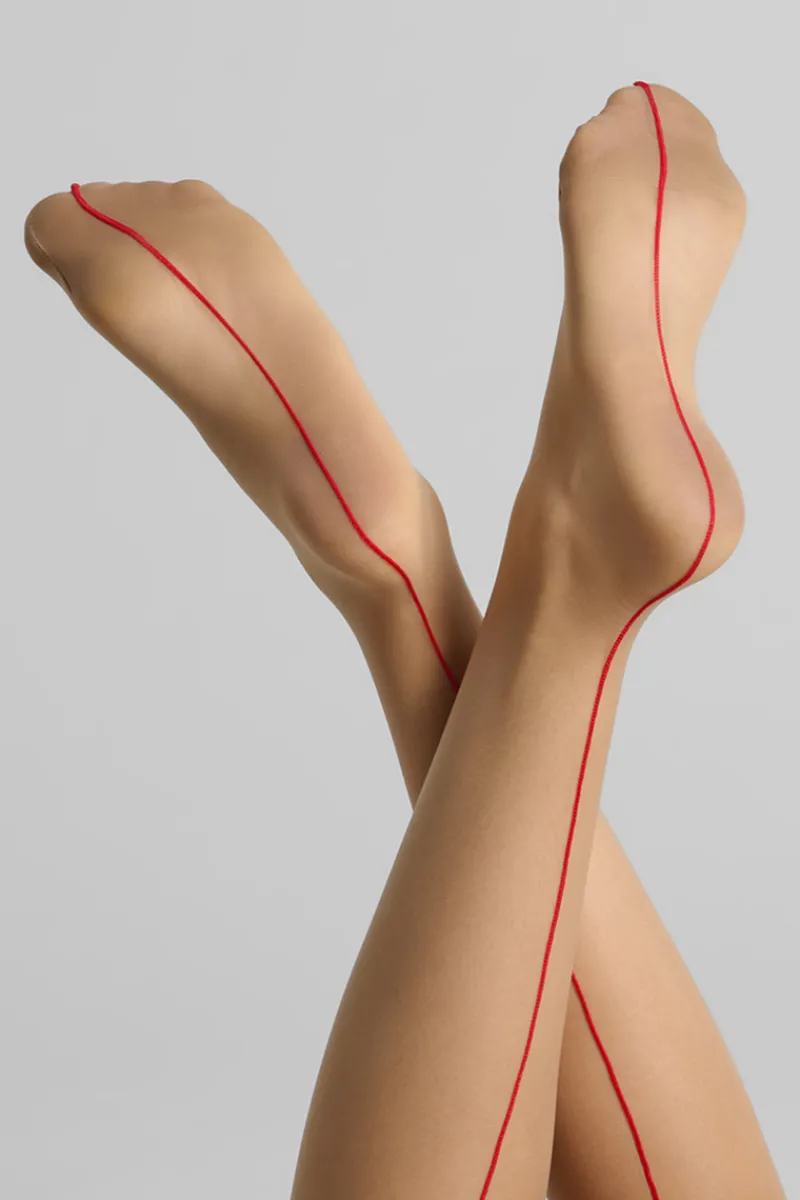 Seamed Stockings | Sheer Stockings>Maison Close Nude Cut & Curled Red Seam Stockings 20 Denier