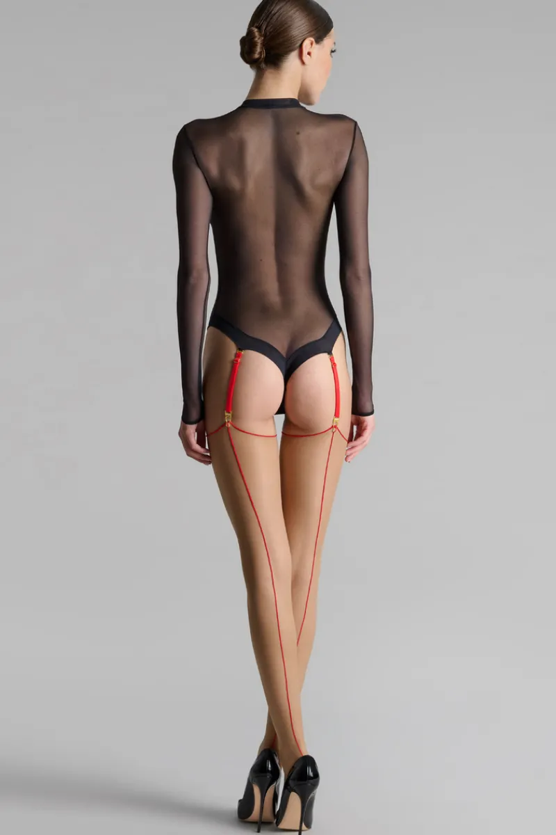 Seamed Stockings | Sheer Stockings>Maison Close Nude Cut & Curled Red Seam Stockings 20 Denier