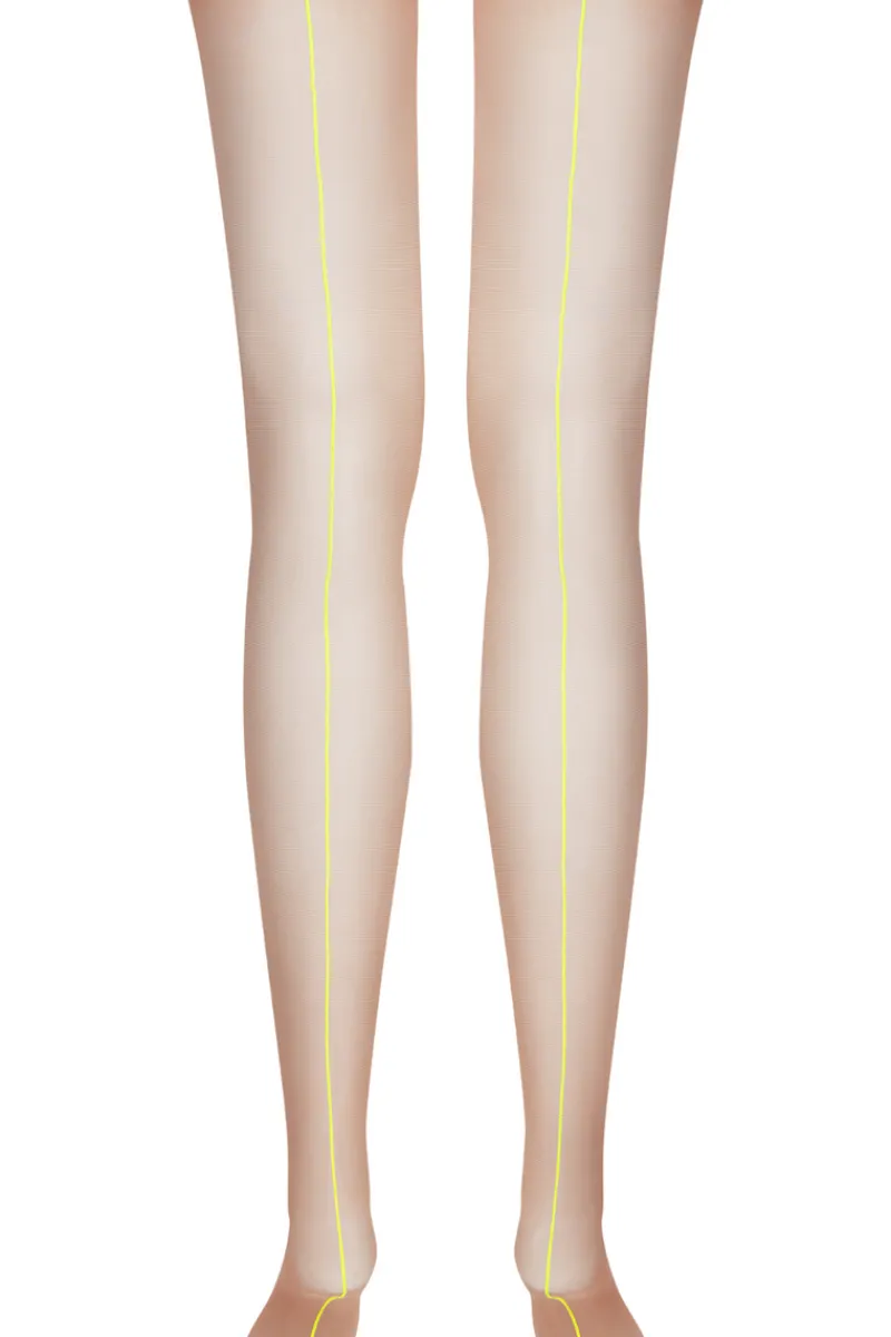 Seamed Stockings | Sheer Stockings>Maison Close Nude Cut & Curled Yellow Seam Stockings 20 Denier