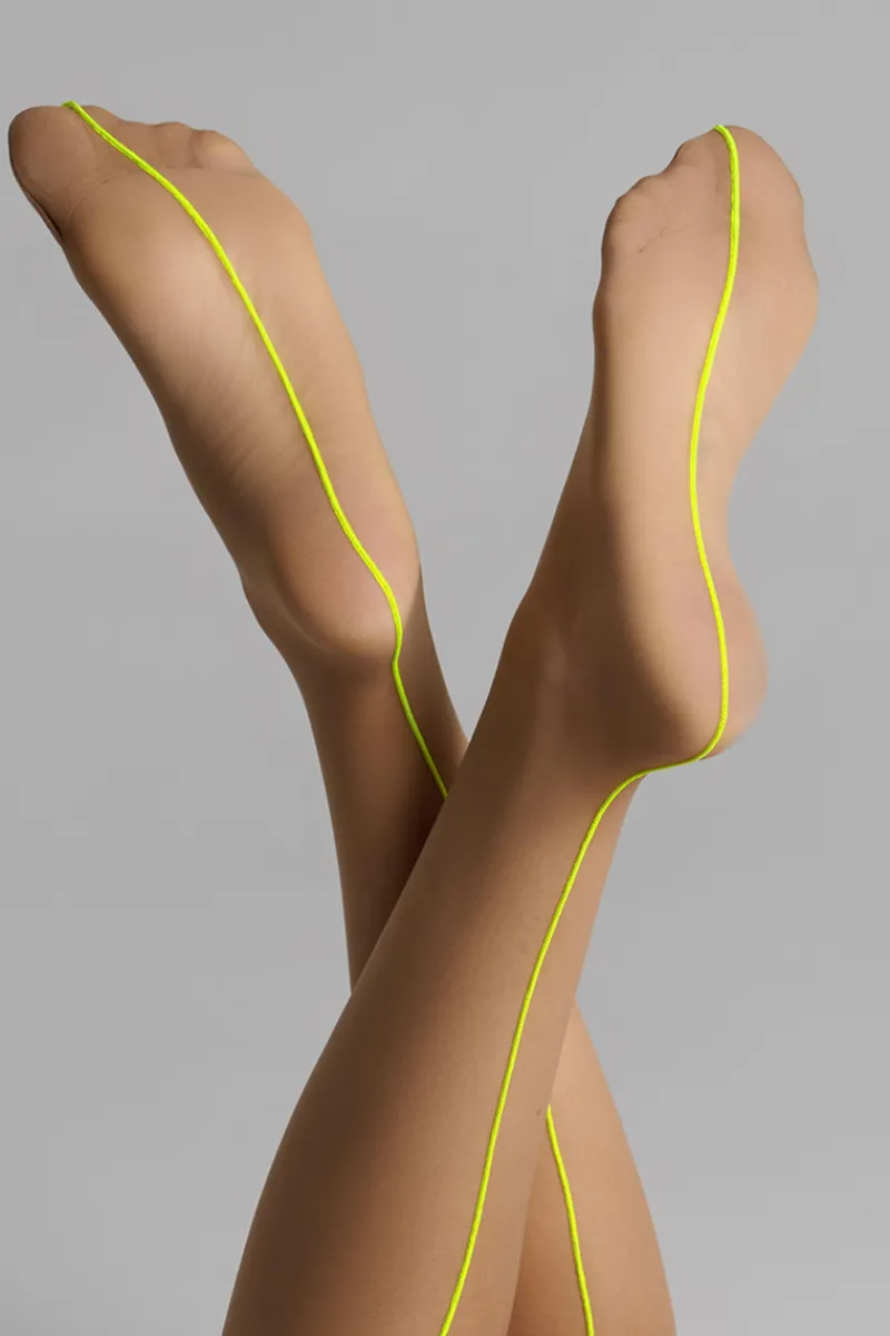 Seamed Stockings | Sheer Stockings>Maison Close Nude Cut & Curled Yellow Seam Stockings 20 Denier