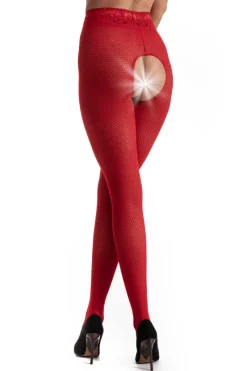 Crotchless Tights | Patterned Tights>Amour Nymph Open Crotch Tights Red 30 Denier