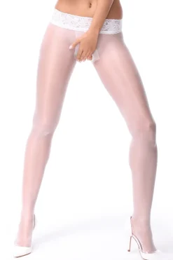 Crotchless Tights | £30 And Under>Miss O Open Crotch Lace Top Tights White 20 Denier