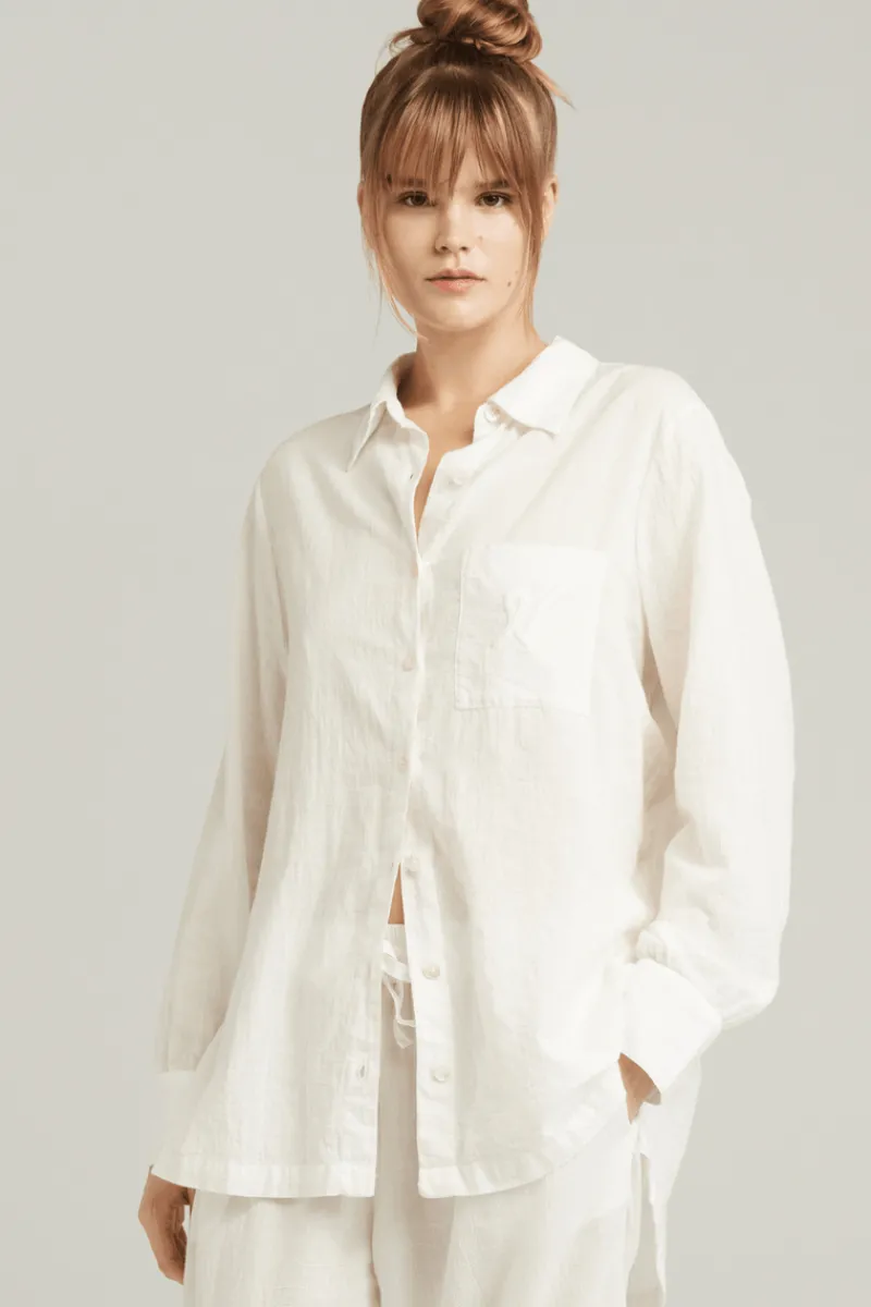 Pyjama Tops | Bridal & Honeymoon Lingerie>Nudea Organic Cotton PJ Shirt in White