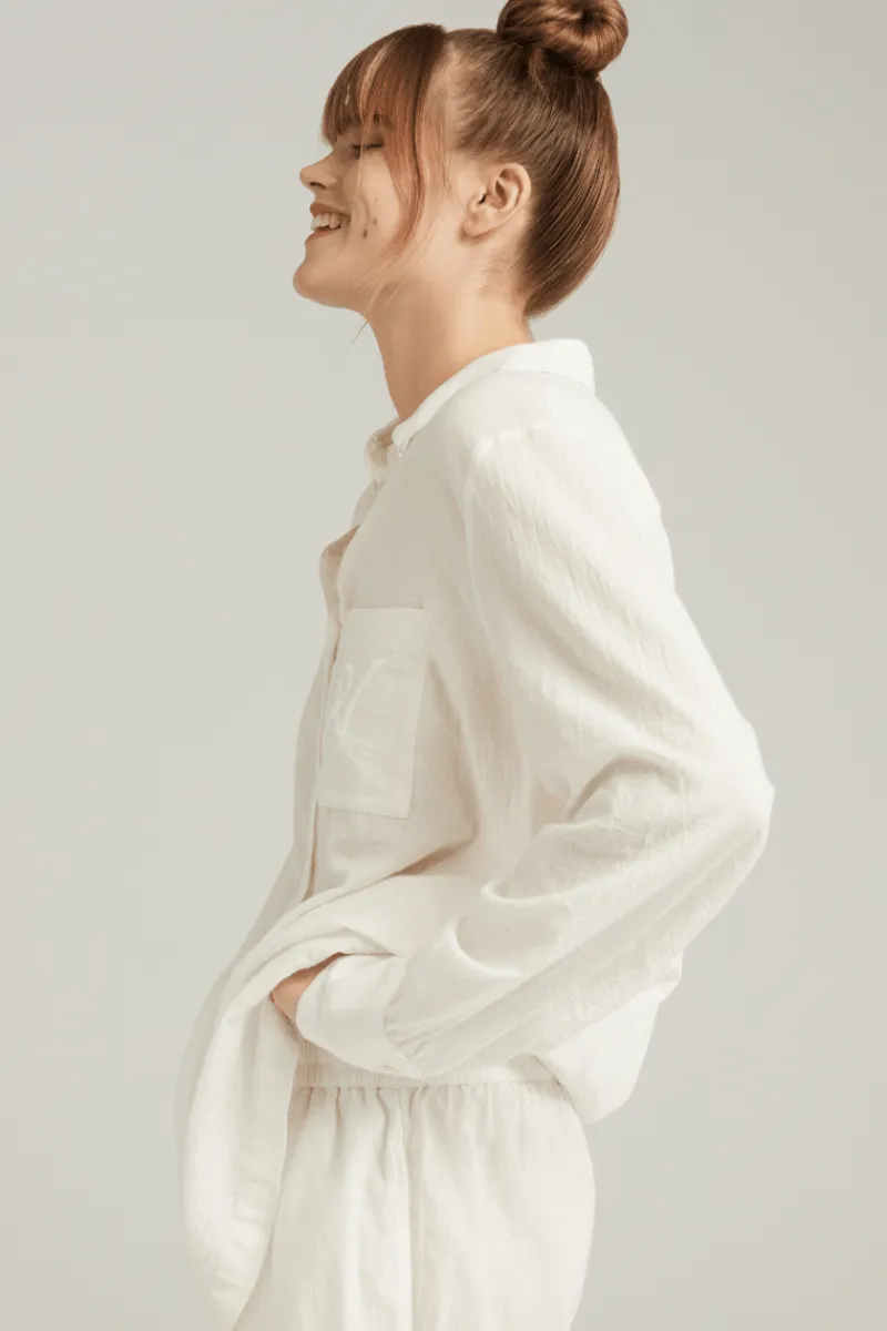 Pyjama Tops | Bridal & Honeymoon Lingerie>Nudea Organic Cotton PJ Shirt in White