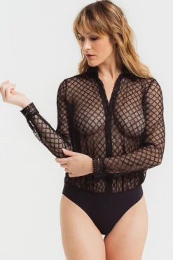 Luxury French Lingerie | Bodysuits & Playsuits>Louisa Bracq Paco Embroidery Blouse Bodysuit Black