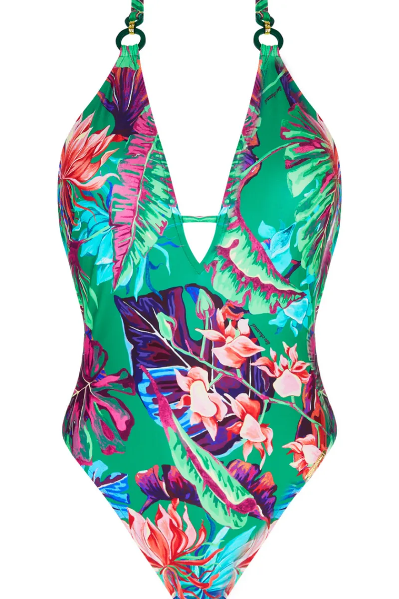 Swimsuits | Luxury French Lingerie>Lise Charmel Paradis Sauvage Seduction Halterneck Swimsuit WildGreen