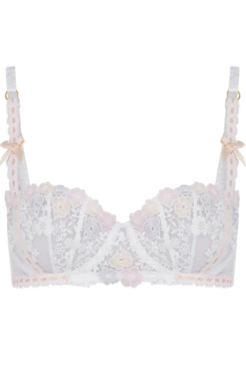 Bridal & Honeymoon Lingerie | Balconette Bras & Demi Bras>Agent Provocateur Petunia Balconette Underwired Bra, Size 32B White/Blush/BabyPink