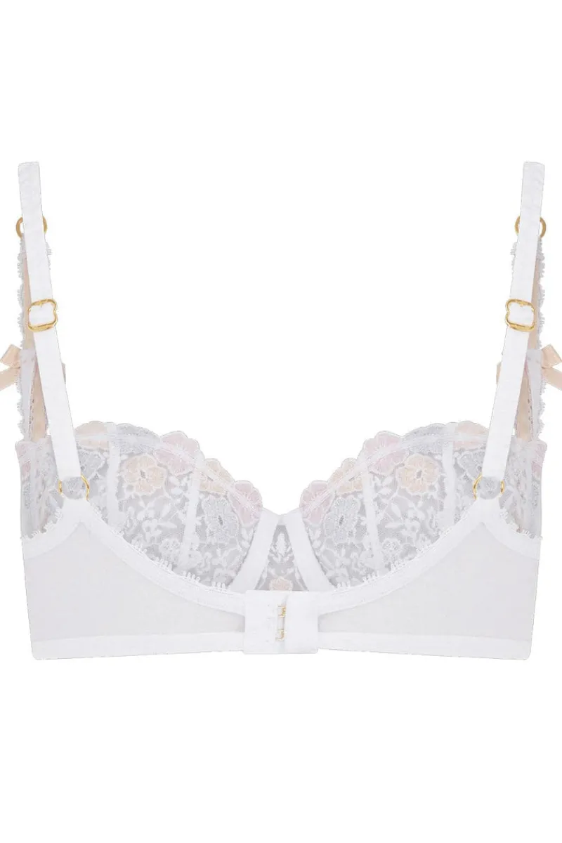 Bridal & Honeymoon Lingerie | Balconette Bras & Demi Bras>Agent Provocateur Petunia Balconette Underwired Bra, Size 32B White/Blush/BabyPink