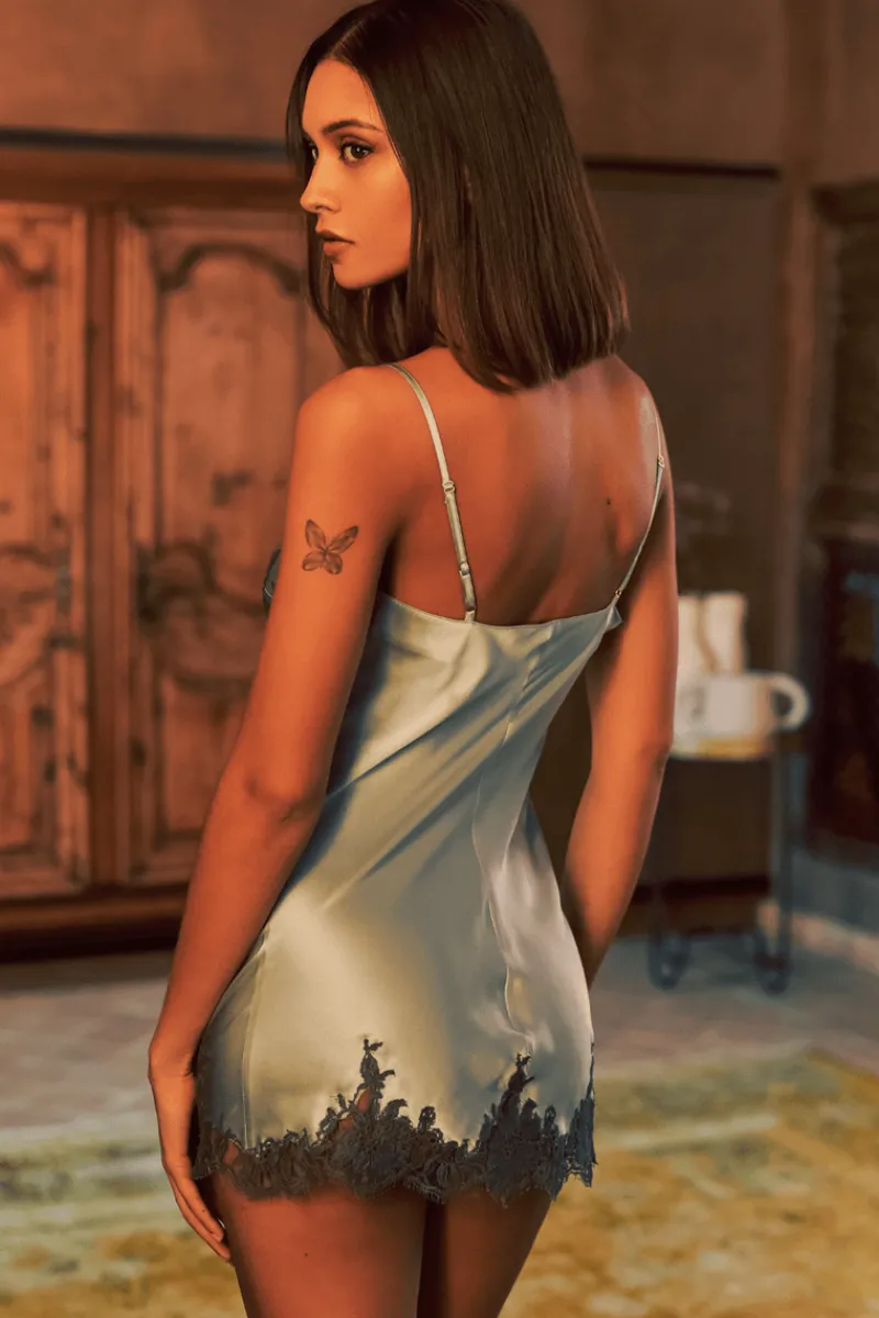 Silk Nightwear | Nighties, Babydolls & Chemises>Marjolaine Phenix Silk Mini Nightie Mist
