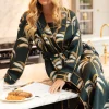 Kimonos & Robes>Fable u0026 Eve Pimlico Palm Print Long Dressing Gown EmeraldGreen