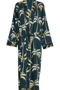 Kimonos & Robes>Fable u0026 Eve Pimlico Palm Print Long Dressing Gown EmeraldGreen