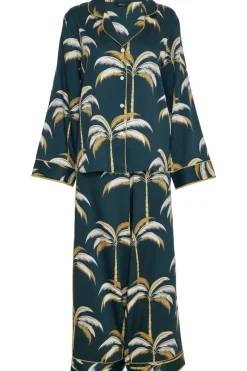 Pyjama Sets | 2 Piece Lingerie Sets>Fable u0026 Eve Pimlico Palm Print Pyjama Set EmeraldGreen