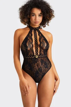 Sexy Lingerie | Luxury French Lingerie>Aubade Precious Tale Leavers Lace Bodysuit Black
