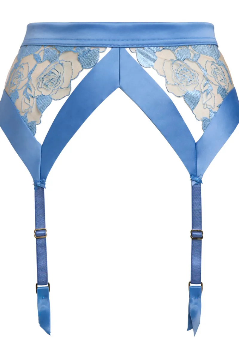 Sheer Lingerie | Suspender Belts>Dita Von Teese Rosabelle Suspender in Ethereal Blue