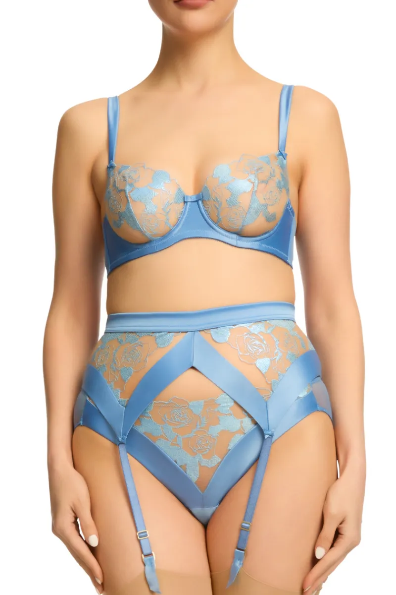 Sheer Lingerie | Suspender Belts>Dita Von Teese Rosabelle Suspender in Ethereal Blue