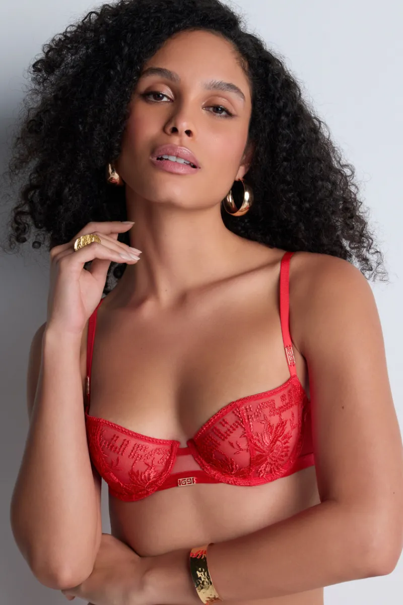 Red Lingerie | Sexy Lingerie>Aubade Rules of Attraction Half Cup Bra FlameRed