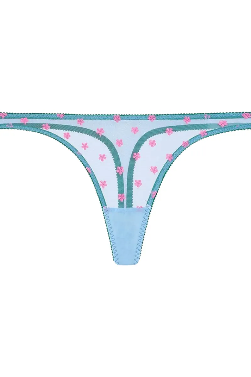 Sheer Lingerie | Thongs & G-strings>Dora Larsen Sage Embroidered Thong Blue