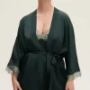 Kimonos & Robes | Luxury French Lingerie>Simone Pérèle Satin Secrets Kimono in Kolsai Green