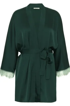 Kimonos & Robes | Luxury French Lingerie>Simone Pérèle Satin Secrets Kimono in Kolsai Green
