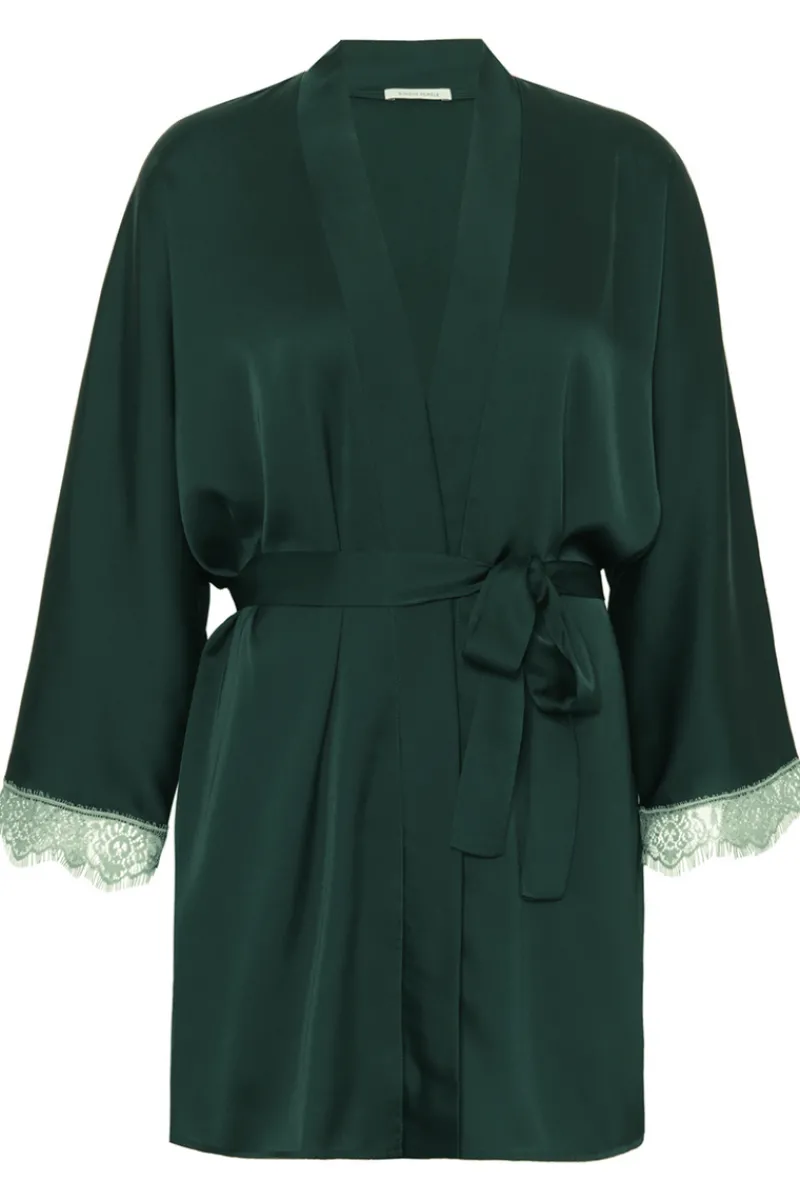 Kimonos & Robes | Luxury French Lingerie>Simone Pérèle Satin Secrets Kimono in Kolsai Green