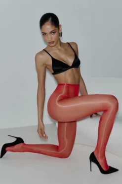 Red Lingerie | Sexy Lingerie>Maison Close Satin Tights Red 10 Denier