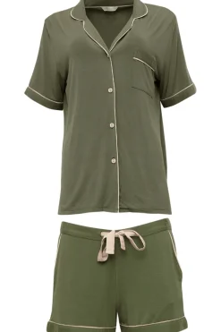 Pyjama Sets | Lingerie Sets>Cyberjammies Savannah Olive Revere Jersey Shorty Set