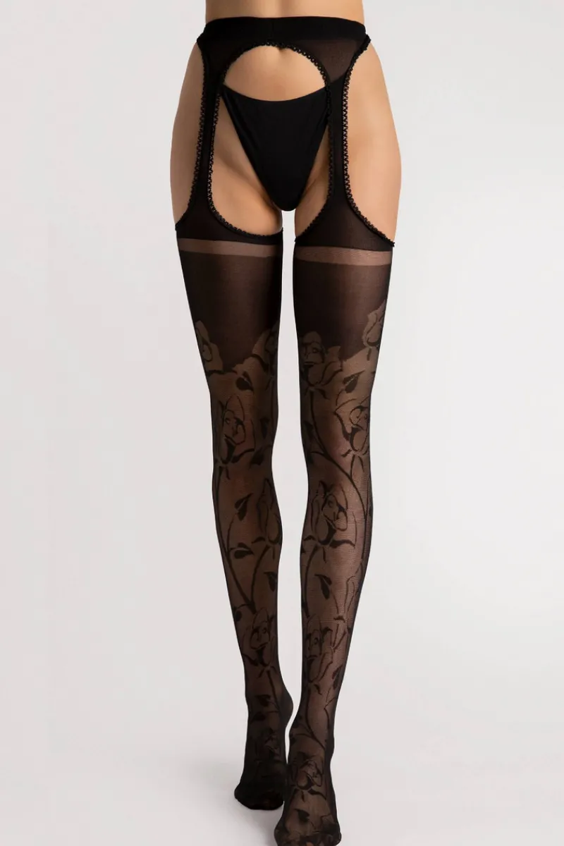 Black Tights | Patterned Tights>FiORE Sensual Amorosa Suspender Tights 30 Denier Black