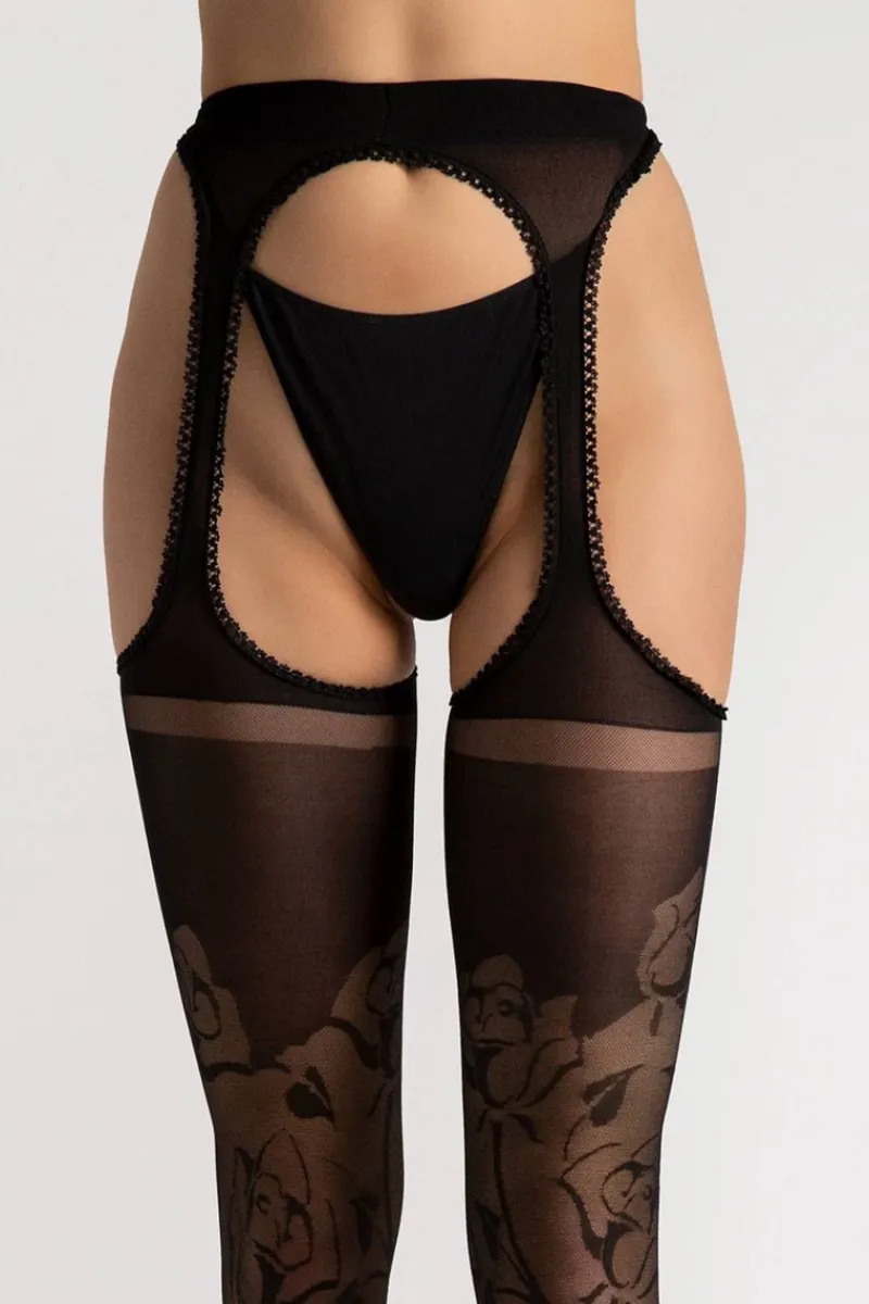 Black Tights | Patterned Tights>FiORE Sensual Amorosa Suspender Tights 30 Denier Black