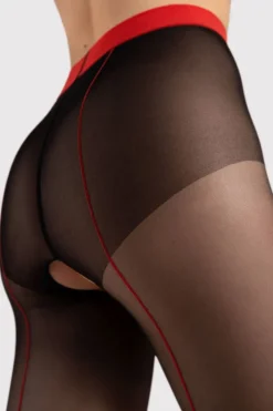Black Tights | Patterned Tights>FiORE Sensual Firelight Crotchless Tights 20 Denier Black/Red