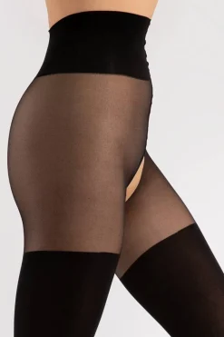 Patterned Tights | Crotchless Tights>FiORE Sensual Twilight Crotchless Tights 40 Denier Black