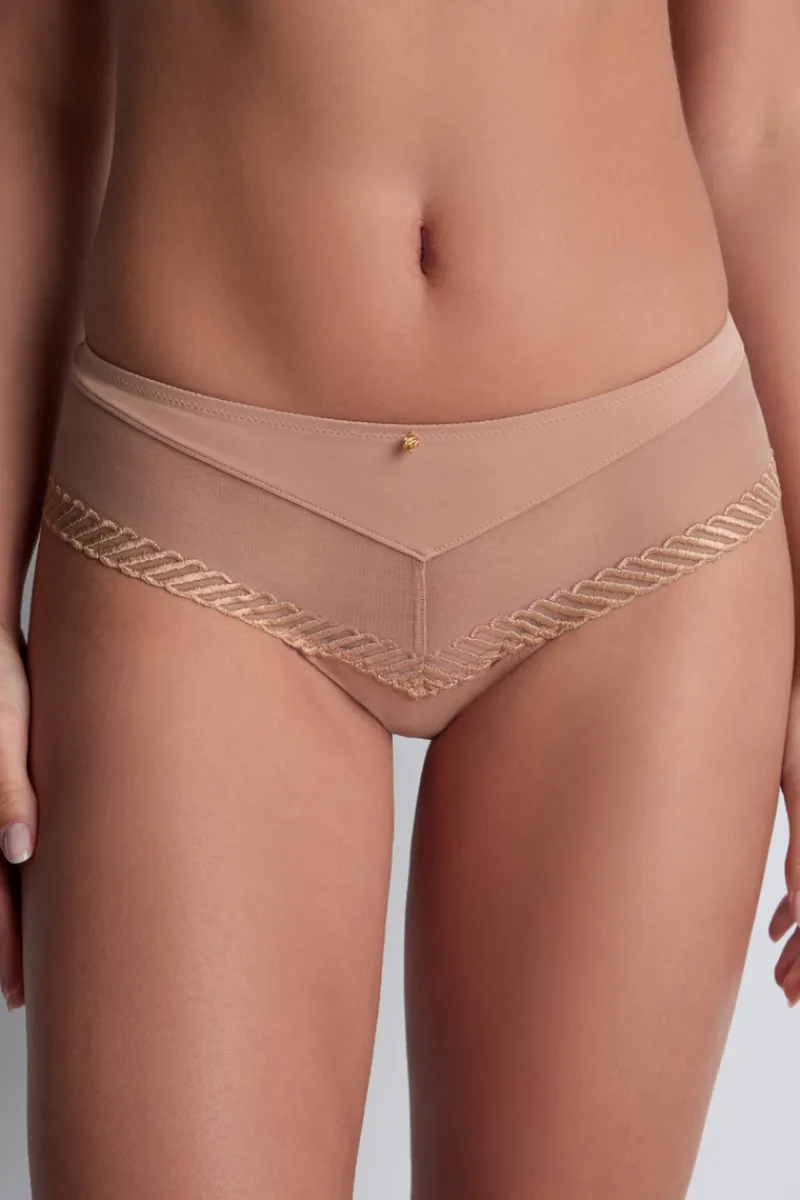 Sexy Lingerie | Luxury French Lingerie>Aubade Sheer Emotion Cheeky Brief SheerEmotionSand