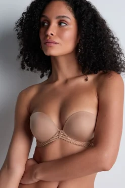 Sexy Lingerie | Luxury French Lingerie>Aubade Sheer Emotion Multiway Plunge Bandeau Bra SheerEmotionSand