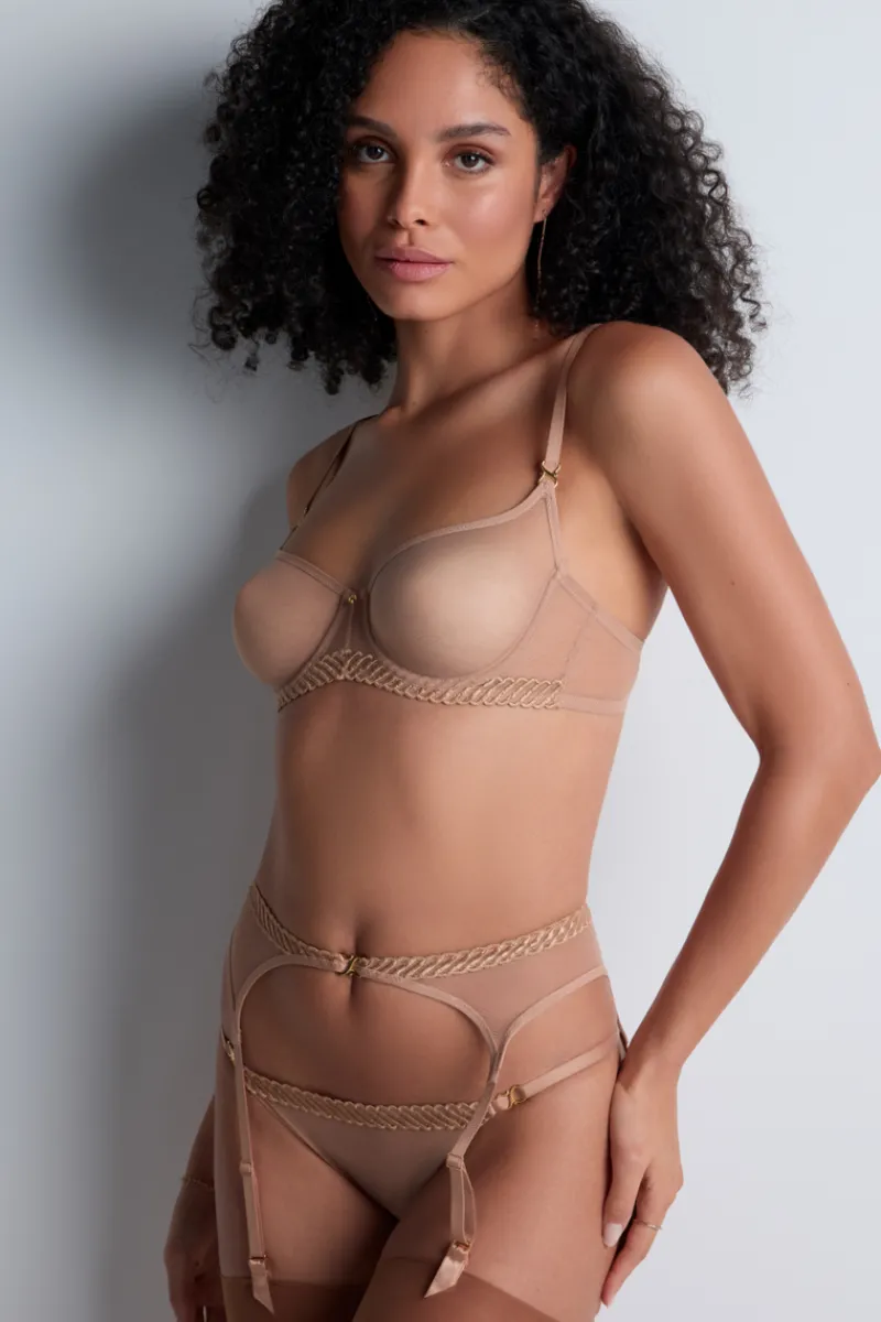 Sexy Lingerie | Luxury French Lingerie>Aubade Sheer Emotion Suspender SheerEmotionSand