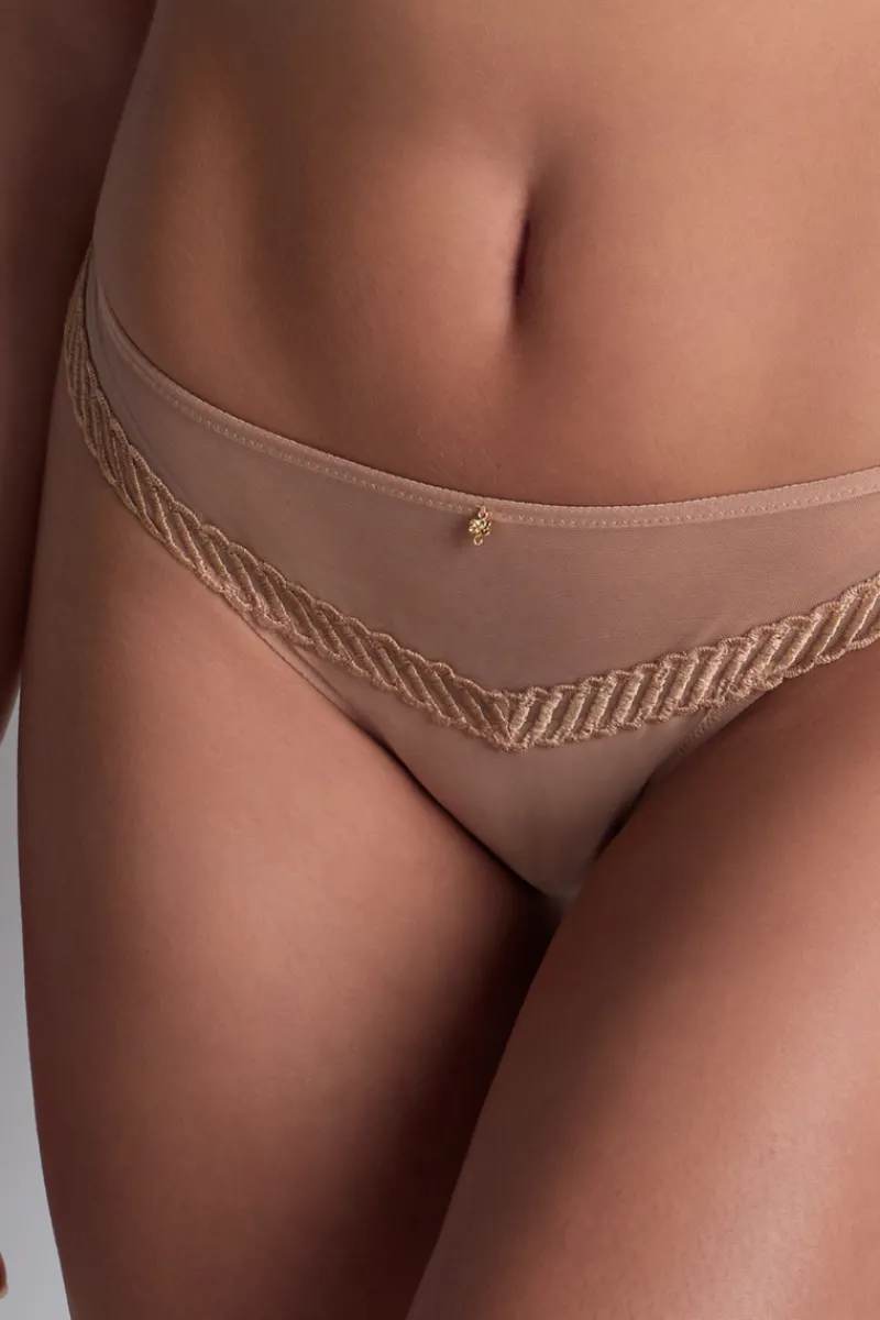 Sexy Lingerie | Luxury French Lingerie>Aubade Sheer Emotion Tanga SheerEmotionSand