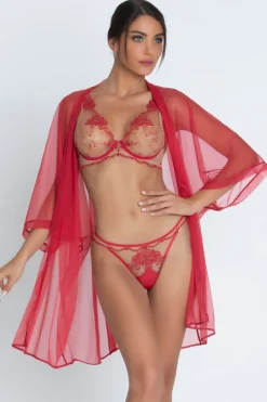 Kimonos & Robes | Red Lingerie>Lise Charmel Sheer Mid-Length Red Robe NudeSolaire