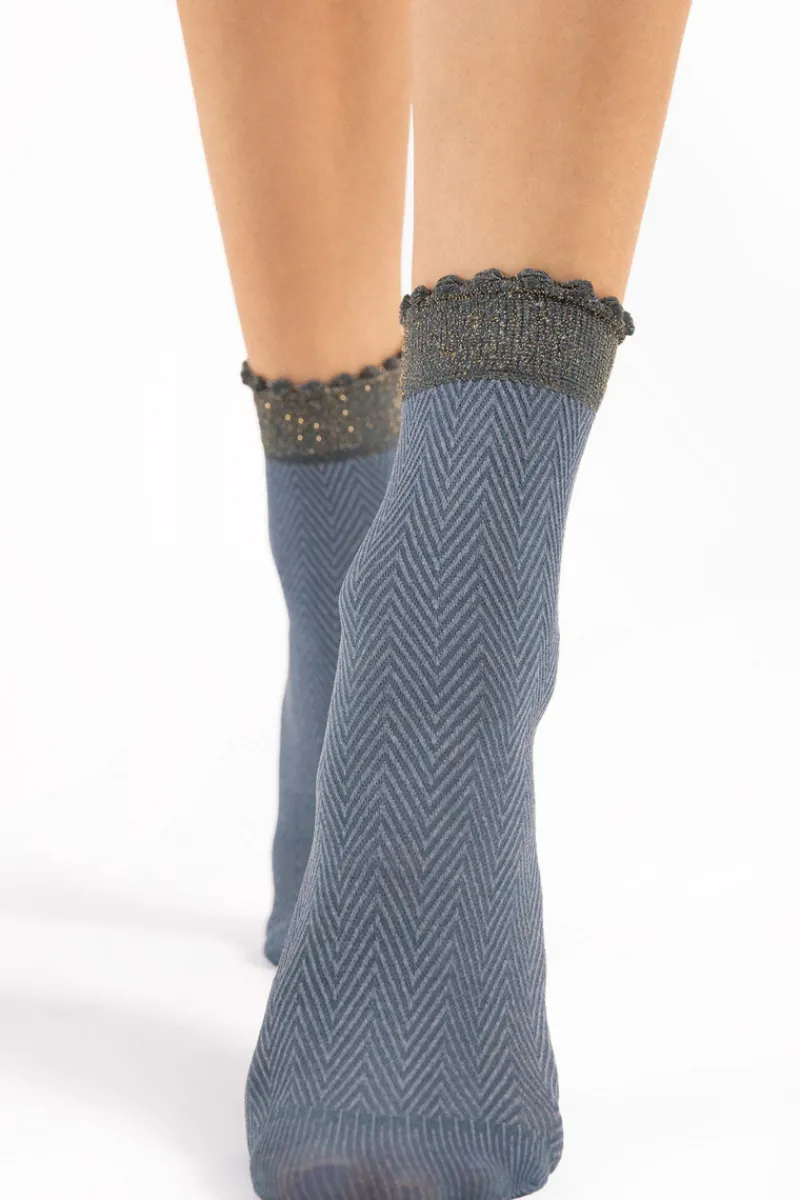 £30 And Under>FiORE Spina Herringbone Pattern Socks 40 Denier