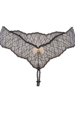 Sexy Lingerie | Pearl Knickers & Thongs>Bracli Sydney Daisy Dark Double Pearl Thong in Black