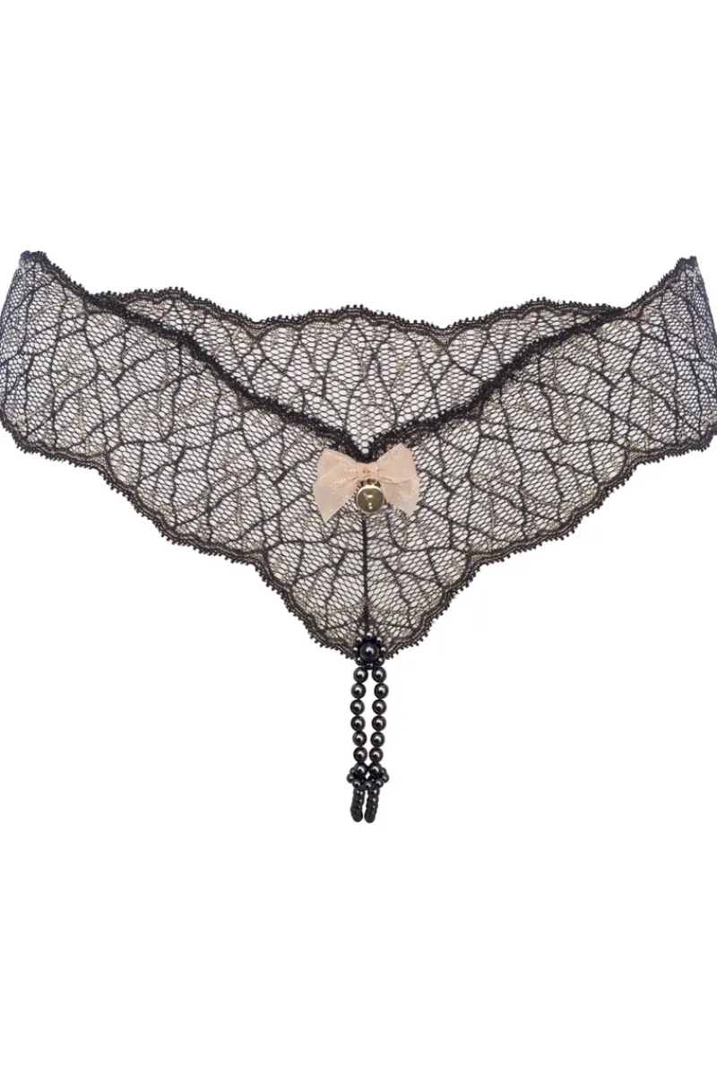 Sexy Lingerie | Pearl Knickers & Thongs>Bracli Sydney Daisy Dark Double Pearl Thong in Black