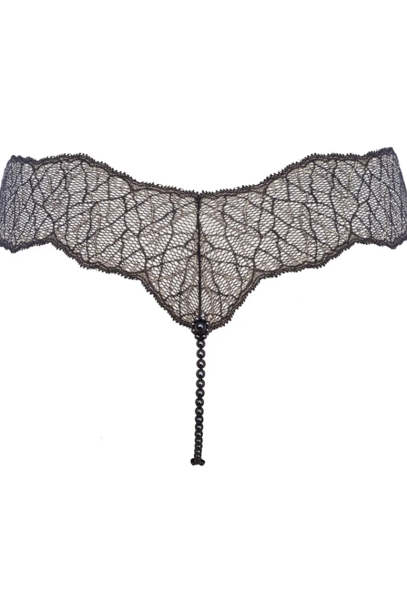 Sexy Lingerie | Pearl Knickers & Thongs>Bracli Sydney Daisy Dark Double Pearl Thong in Black