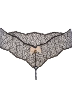 Sexy Lingerie | Pearl Knickers & Thongs>Bracli Sydney Daisy Dark Single Pearl Thong in Black