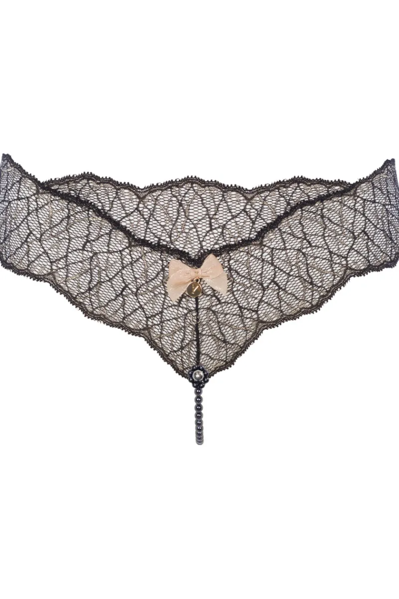 Sexy Lingerie | Pearl Knickers & Thongs>Bracli Sydney Daisy Dark Single Pearl Thong in Black