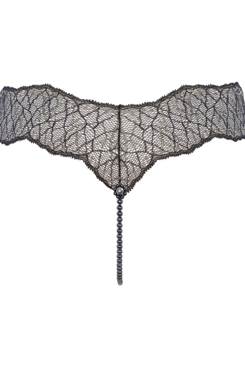 Sexy Lingerie | Pearl Knickers & Thongs>Bracli Sydney Daisy Dark Single Pearl Thong in Black