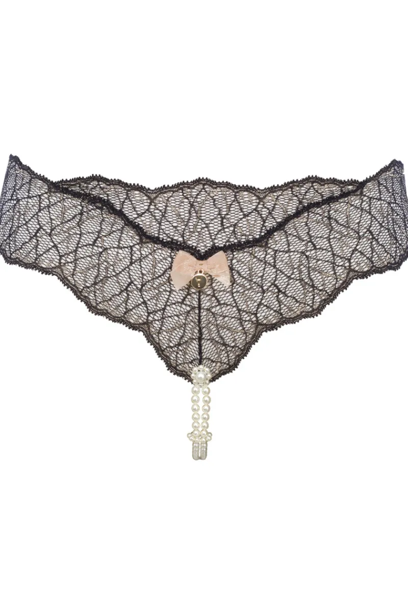 Sexy Lingerie | Pearl Knickers & Thongs>Bracli Sydney Daisy Double Pearl Thong in Black