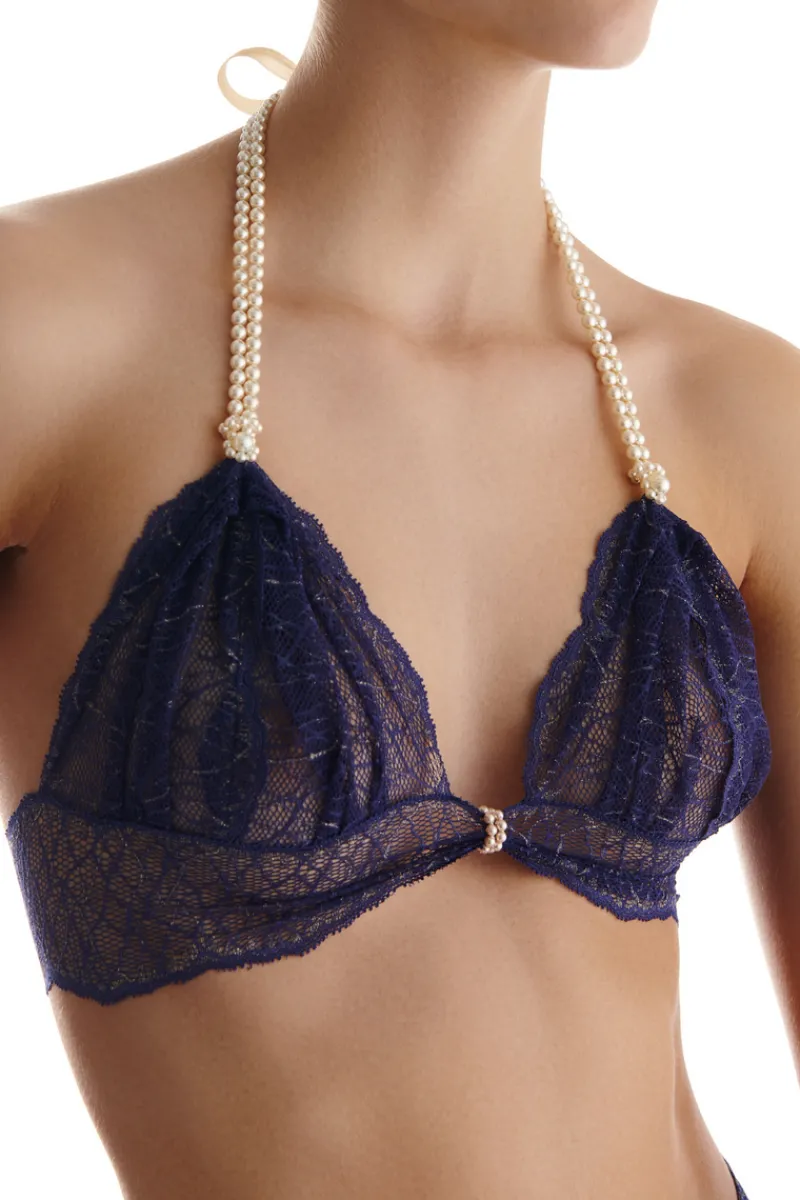 Sexy Lingerie | Halterneck Bras>Bracli Sydney Daisy Pearl Bra in Blue