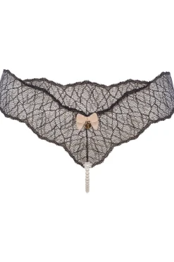 Sexy Lingerie | Pearl Knickers & Thongs>Bracli Sydney Daisy Single Pearl Thong Black