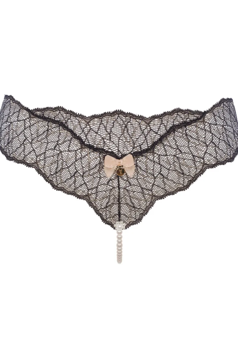 Sexy Lingerie | Pearl Knickers & Thongs>Bracli Sydney Daisy Single Pearl Thong Black
