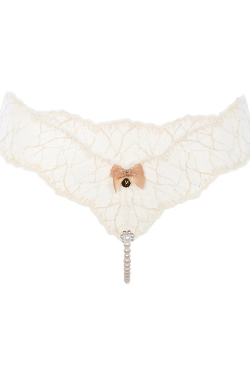 Bridal & Honeymoon Lingerie | Sexy Lingerie>Bracli Sydney Daisy Single Pearl Thong in Ivory