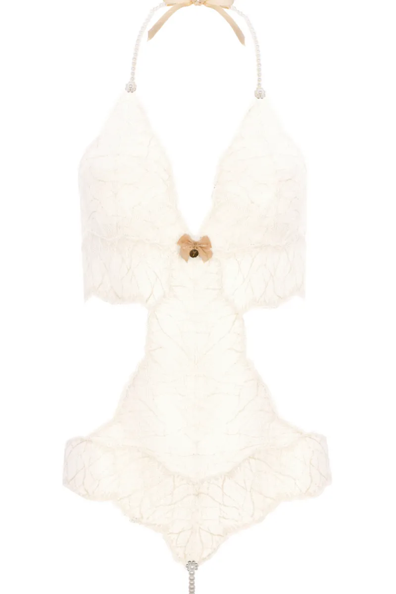 Pearl Thong Bodysuits | Bridal & Honeymoon Lingerie>Bracli Sydney Daisy Single Pearl Body Ivory