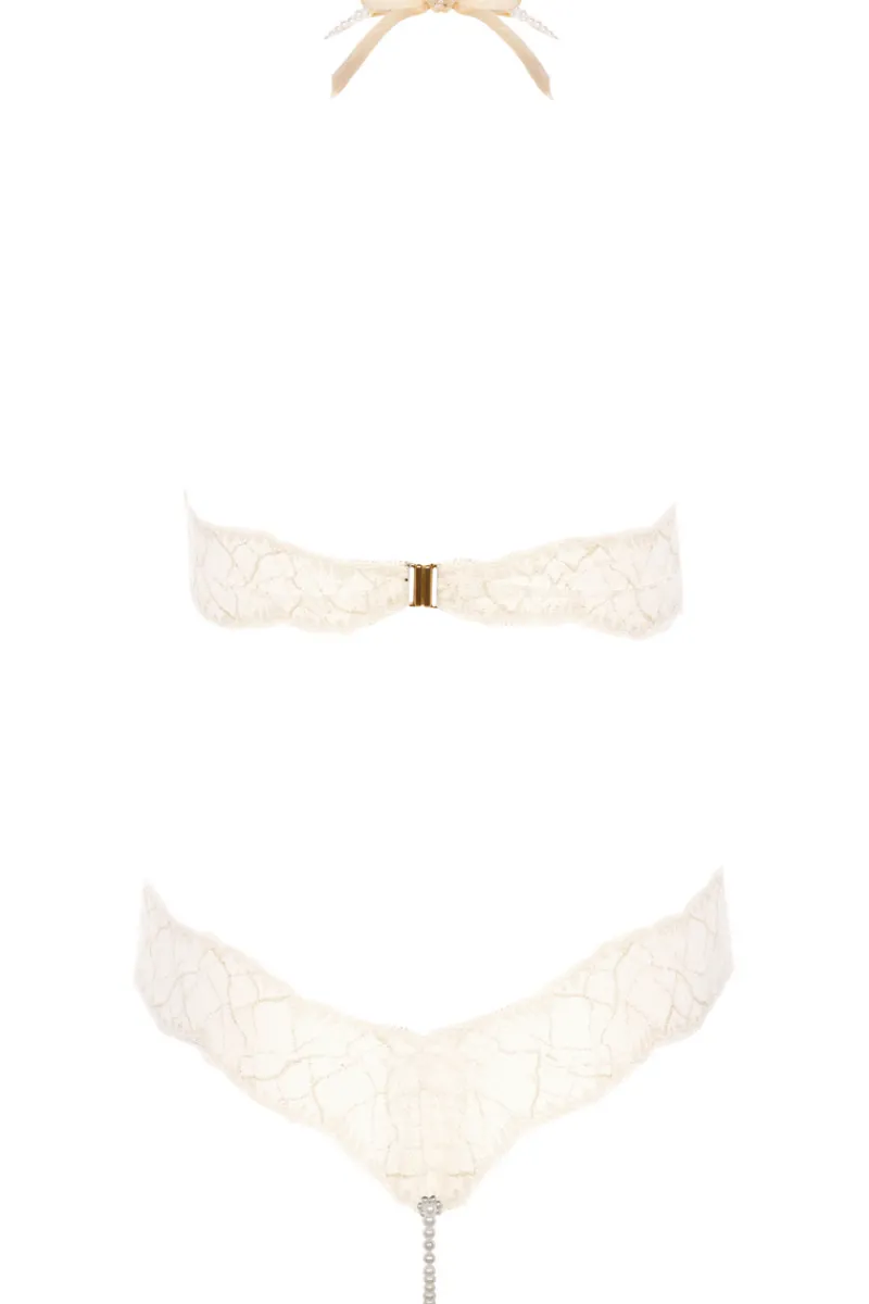 Pearl Thong Bodysuits | Bridal & Honeymoon Lingerie>Bracli Sydney Daisy Single Pearl Body Ivory